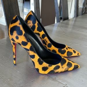 Christian louboutin kate 100mm pony spicy leopard stiletto sz 40